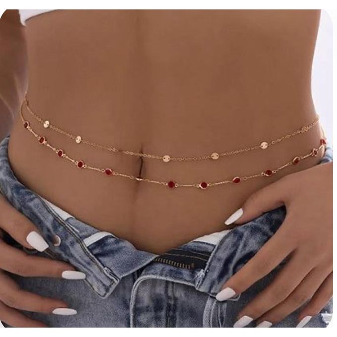 2 Pcs Trendy Stainless Steel Silver Waist Chain Set, Comfortable, & Adjustable